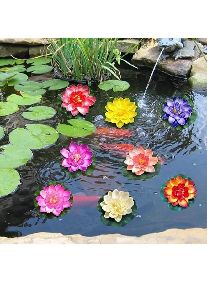 قطع ديكورية بتصميم زهرة زنبق الماء واللوتس للاستخدام في حمامات السباحة وأحواض السمك ومناظر جداول الماء (ملون)
8قطع - Image 2